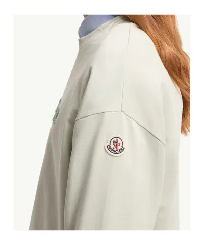 Moncler Embroidered Logo Cotton Sweatshirt In Green