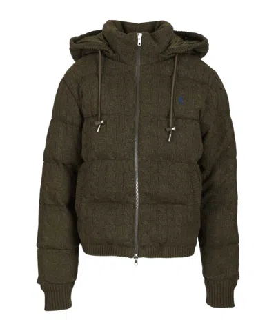 Polo Ralph Lauren Cable-knit Hooded Jacket In Green