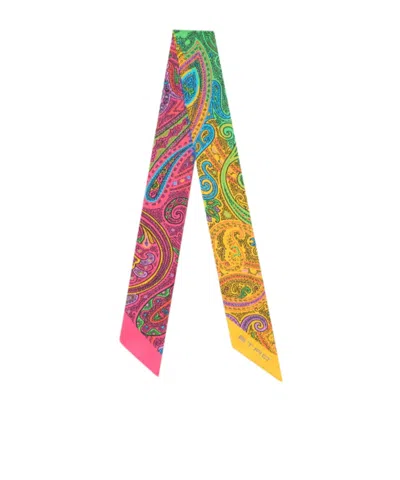Etro Rectangular Scarf Nylon Silk Paisley Pattern In Multi