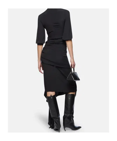 Attico Black Midi Skirt In Black