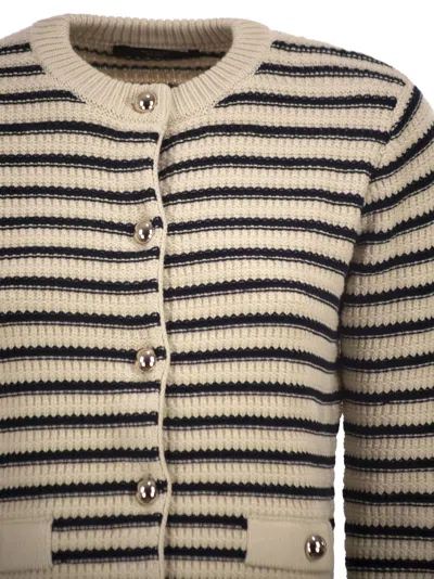Weekend Max Mara Striped Cardigan Ribbed Knit Front Pockets In Neutral