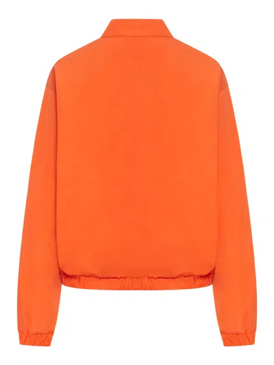 Miu Miu Cotton Poplin Bomber Jacket With Logo In Orange
