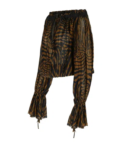 Blumarine Lace-trimmed Zebra-print Chiffon Top In Multi