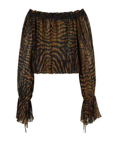 Blumarine Lace-trimmed Zebra-print Chiffon Top In Multi