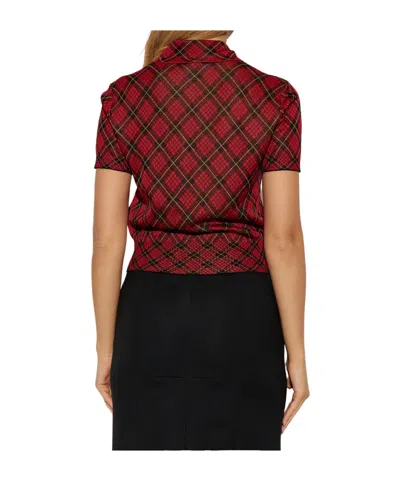 Alexander Mcqueen Microcheck Polo Shirt Lurex Collar Detail In Red