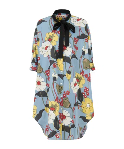 Marni Melodia Print Oversized Poplin Dress In Blue