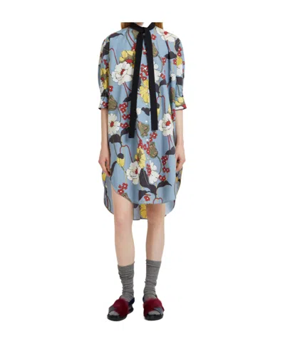 Marni Melodia Print Oversized Poplin Dress In Blue