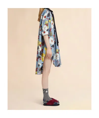 Marni Melodia Print Oversized Poplin Dress In Blue
