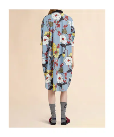 Marni Melodia Print Oversized Poplin Dress In Blue