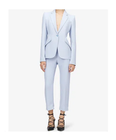Alexander Mcqueen Single-breasted Blazer Jacket In Pearl Blue