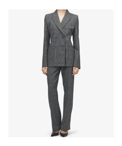 Alexander Mcqueen Women's Flecked Glen Check Double-breasted Jacket In Black/ivory In Gray