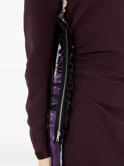 Maison Margiela High Neck Layered Midi Dress With Long Sleeves In Brown