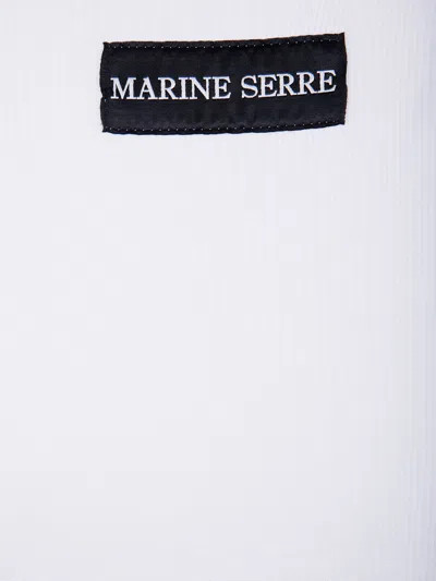 Marine Serre "moon" Logo Ribbed Jersey Long Sleeves Mini Crewneck Dress In White