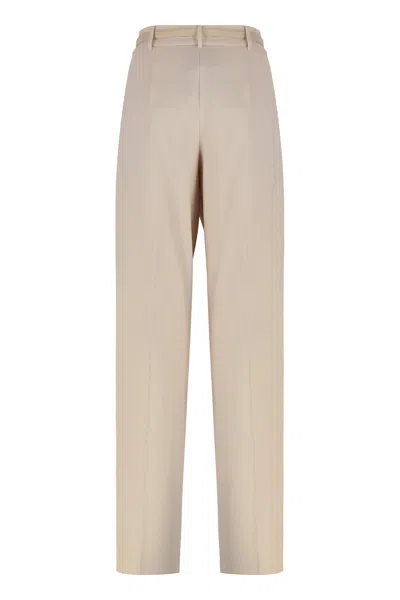 Max Mara Studio Stretch Wool Pants In Neutral