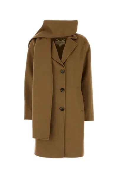 Michael Michael Kors Michael By Michael Kors Camel Wool Blend Coat In Brown