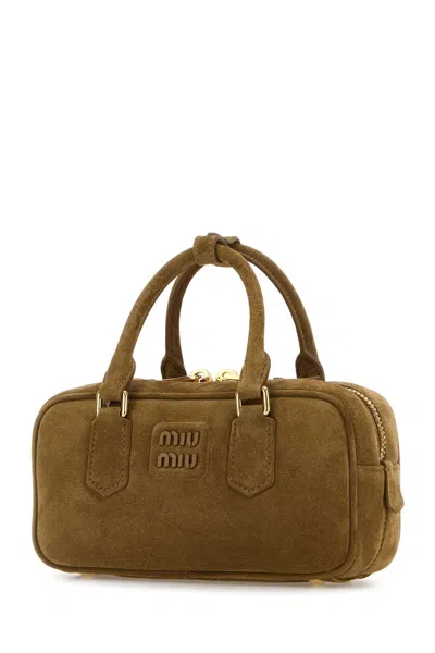 Miu Miu Biscuit Suede Arcadie Handbag In Brown