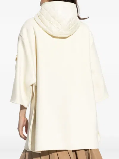 Moncler Wool Hooded Zip-up Cape In Neutral