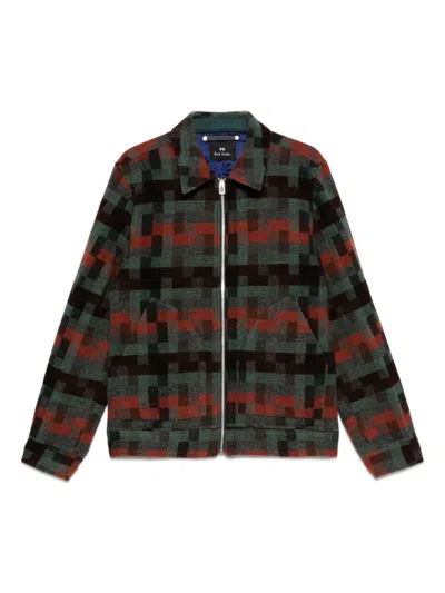 Paul Smith Geometric Pattern Wool Jacket Design In Green