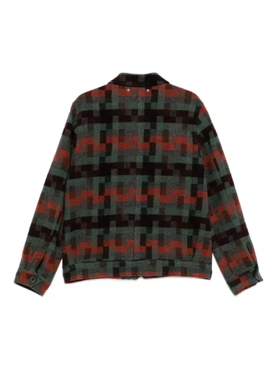 Paul Smith Geometric Pattern Wool Jacket Design In Green