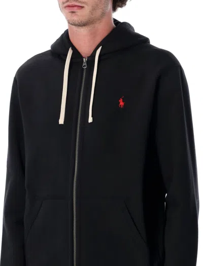 Polo Ralph Lauren Zip Sweatshirt With Front Pockets And Hood In Black