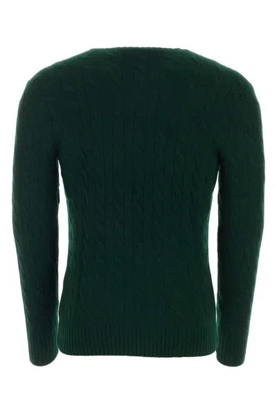 Polo Ralph Lauren Green Cable Knit Crewneck Sweater With Pony Embroidery On The Front In Wool And Cashmere Man