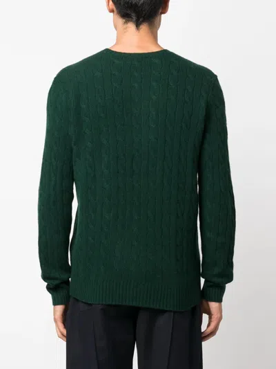 Polo Ralph Lauren Green Cable Knit Crewneck Sweater With Pony Embroidery On The Front In Wool And Cashmere Man