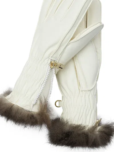 Restelli Quilted Ski Gloves Fur Trim In White