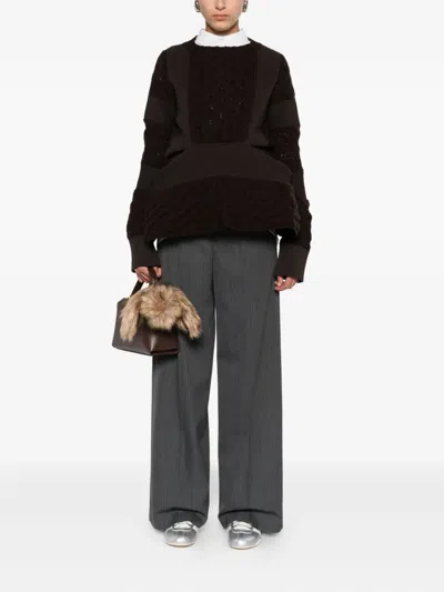 Sacai Wool Knit Round Neck Pullover In Black