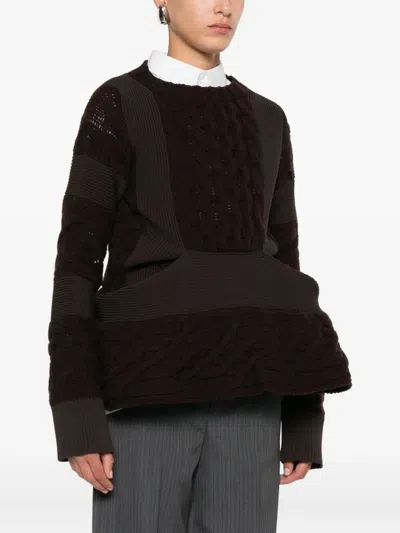 Sacai Wool Knit Round Neck Pullover In Black