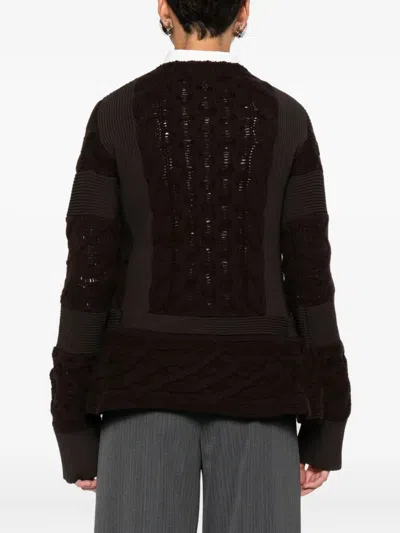 Sacai Wool Knit Round Neck Pullover In Brown