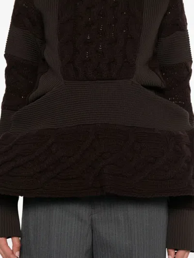 Sacai Wool Knit Round Neck Pullover In Brown