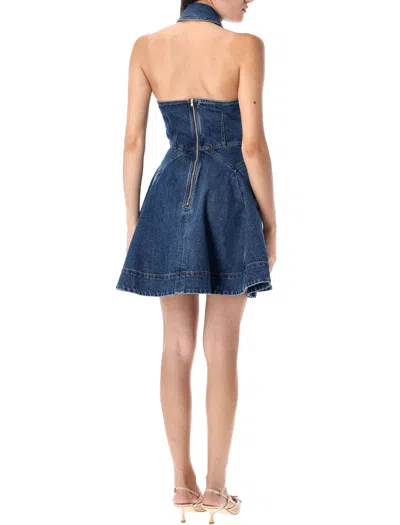 Self-portrait Denim Sleeveless Flared Mini Dress In Blue