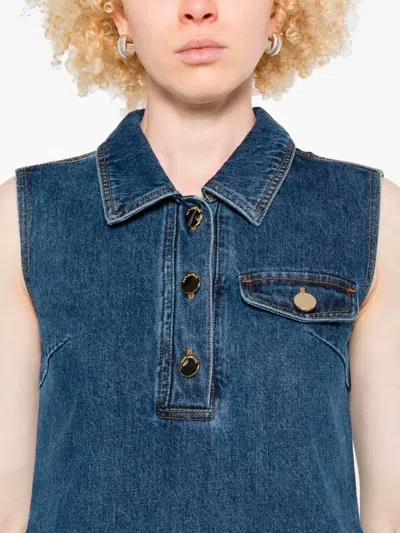 Self-portrait Denim Sleeveless Mini Dress In Blue