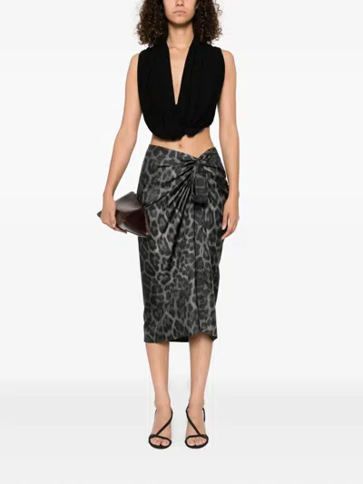 Stella Mccartney Stella Mc Cartney Leopard Midi Skirt With Knot In Gray