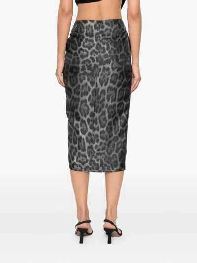 Stella Mccartney Stella Mc Cartney Leopard Midi Skirt With Knot In Gray