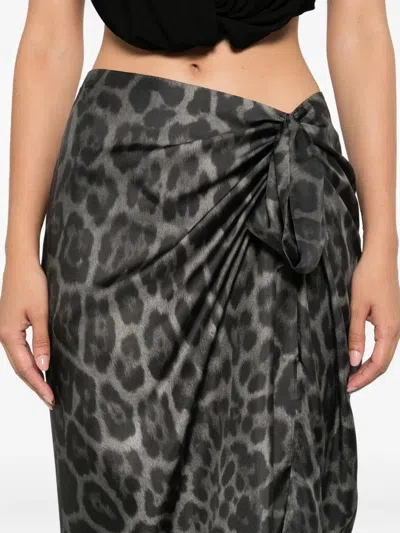 Stella Mccartney Stella Mc Cartney Leopard Midi Skirt With Knot In Gray