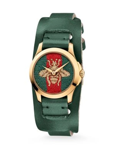 Gucci G-timeless Embroidered Bee Goldtone Stainless Steel & Leather Watch In Na
