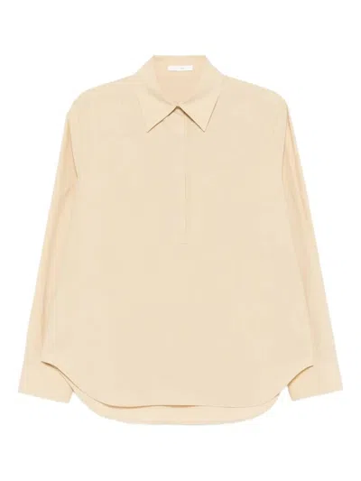 The Row Margan Long-sleeve Shirt With Curved Hem In Neutral