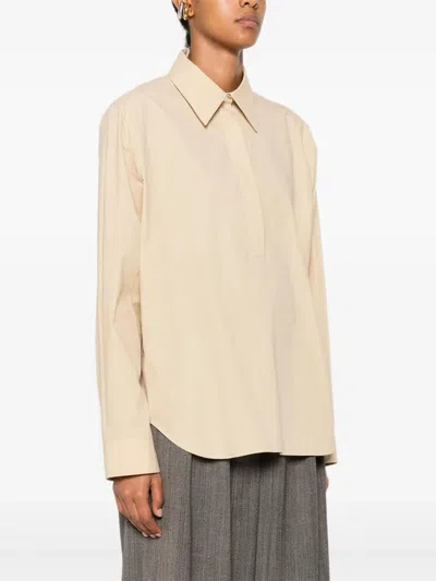 The Row Margan Long-sleeve Shirt With Curved Hem In Neutral