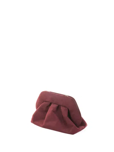 Themoirè Tia Clutch Bag In Plum Suede With Shoulder Strap In Burgundy
