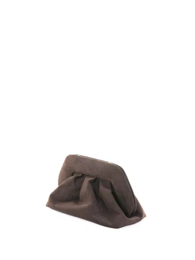 Themoirè Tia Ebony Suede Clutch With Shoulder Strap In Gray