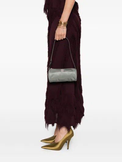 Tory Burch Virginia Cylinder Bag With Double-t Plaque In Gray