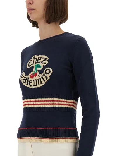 Valentino Garavani Cotton Crew-neck Sweater In Blue