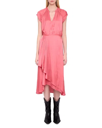 Zadig & Voltaire Womens Tea Rose Randall V-neck Raglan-sleeve Satin Midi Dress Xs In Pink