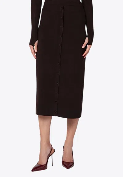 Victoria Beckham Midi Skirt In Wool-blend In Brown