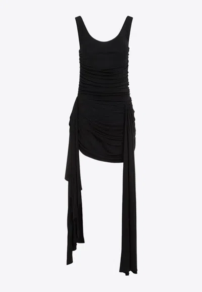 Mugler Draped Mini Dress With Side Trains In Black