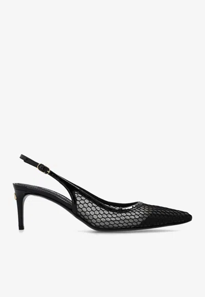 Dolce & Gabbana Lollo 60 Patent Leather And Mesh Slingback Pumps In Black