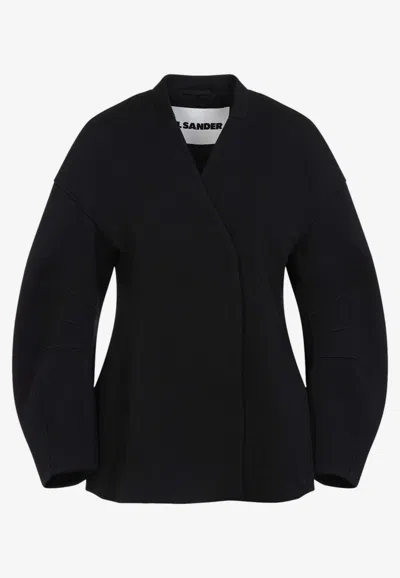 Jil Sander V-neck Wool Wrap Jacket In Black