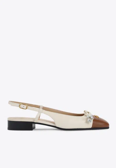 Valentino Paneled Vlogo Leather Ballet Flats In Neutral