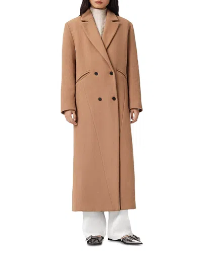 Allsaints Nellie Double Breasted Wool Blend Coat In Brown